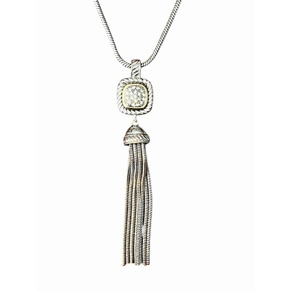 Alfani Silver-Tone Tassel Pendant Necklace With Rhinestones - Picture 1 of 10